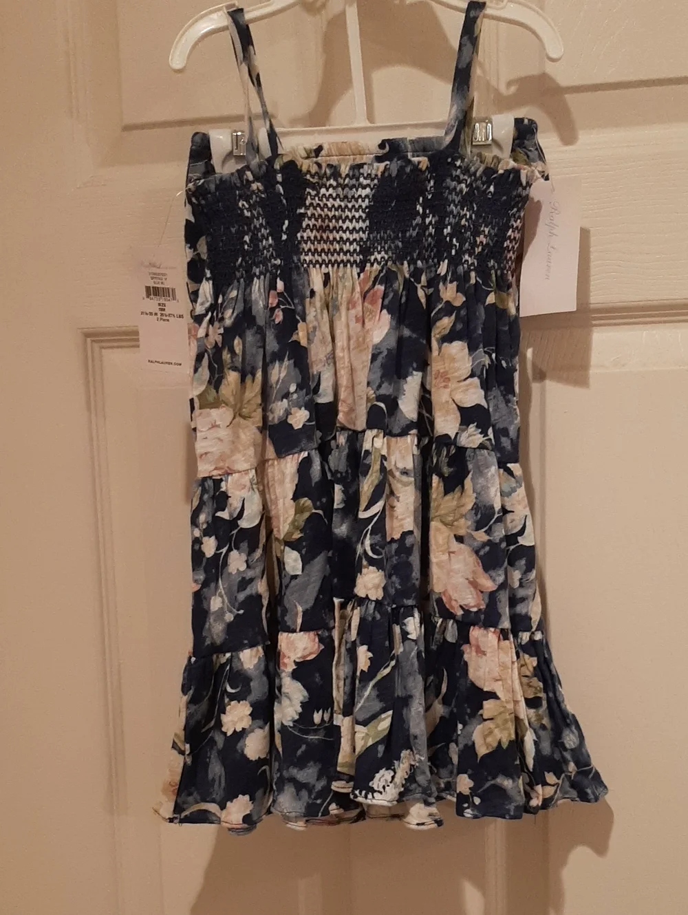 Ralph Lauren 18M Navy and Cream Floral Smocked Dress,Matching Diaper Cover NWT